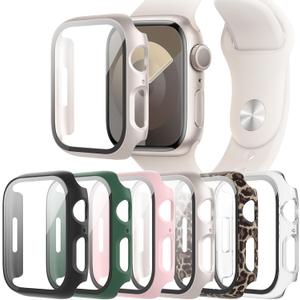 6-Pack Case Compatible with Apple Watch 40mm Series SE 2nd Gen 6 5 4 with Tempered Glass Screen Protector, QCKANLJ Ultra-Thin Hard PC Full Protective Face Cover Bumper for iWatch 40mm