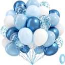 60pcs Blue and White Balloons 12inch with Pastel Pearl Light Blue Confetti White Balloons for Bridal Baby Shower Wedding Birthday Party Decorations