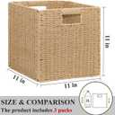Wicker Storage Baskets for Organizing, 3 Pack Rustic Foldable Square Basket for Shelves, Handwoven Cubby Organizer Bins for Home Decor, Small Cube Storage Bin for Closet Organization (Natural 11 inch)