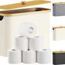 Lifewit Toilet Paper Storage Basket with Bamboo Lid, Holds 9 to 12 Rolls, Free Standing Toilet Paper Holder Stand, Bathroom Organizer Box Container Cabinet Bin, Medium, 1 Pack, White (23L)