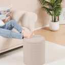 B FSOBEIIALEO Ottoman with Stroage, Round Sherpa Storage Ottoman Stool, Boucle Foot Rest 14.6"x14.6"x17.7"Beige