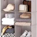 StorageWorks Hanging Closet Organizer with Metal Rod, 6-Section Closet Organizers and Storage, Collapsible Hanging Shelves for Wardrobe Organizer, Nursery, Bedroom, Light Khaki