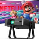 [Ultra-Slim 1.97"| Netflix Licensed | AI Auto Focus | 360 Stand] Smart Mini Projector with WiFi 6 & Bluetooth, Built-in Netflix/YouTube/Disney+/Hulu, DBPOWER N5 Movie Projector for Bedroom (Black)