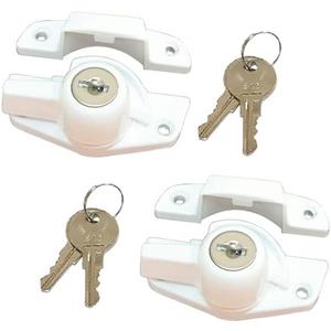 QCAA Heavy Duty Keyed Sash Lock, Child-Proof Security, Only Unlock with Key, CTC 1.77", White, 2 Pack, Made in Taiwan