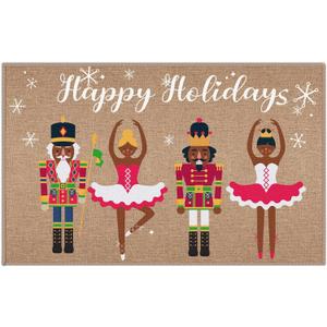 Drydiet African American Nutcracker Christmas Doormat Black Nutcracker Welcome Door Mat Happy Holiday Outside Entrance Porch Non Slip Rug 32 x 20 Inch