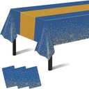 Childom 3 Pack Graduation Tablecloth,Graduation Decorations Class of 2026 Graduation Party Decorations,54"x108" Blue and Gold Plastic Table Cloth Disposable for Home,School,Birthday,Wedding,Parties