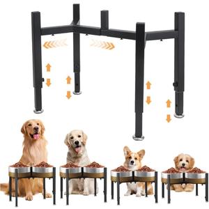 Elevated Dog Bowl Stand, FHDUSRYO Upgrade Metal Dog Feeder Supports, 4 Adjustable Heights 8-14.5" Width 14-21.2", Non-Slip and No Spill Raised Pet Bow Holder for Small Medium Large Dogs (Double)