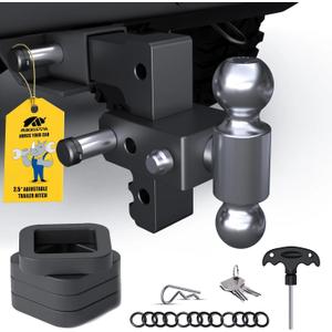 MIKKUPPA Adjustable Trailer Hitch - Fits 2.5" Receiver, 6" Drop/Rise Heavy Duty Aluminum Tow Hitches for Truck with Dual Ball Mount 2" x 2-5/16" (18,500 LBS GTW) and Anti-Theft Locking Hitch Pins