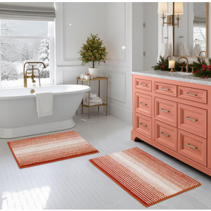 Bathroom Rugs and Mats Sets, Thick Absorbent Chenille Bath Mat Rug Set Non Slip, Soft Shaggy Bath Room Floor Mats for Bathroom, Machine Washable (Sunset Orange, 16" x 24")