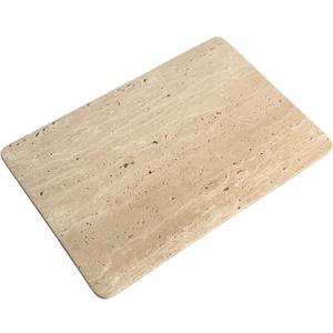 Natural Marble Beige Travertine Tray, Pastry Cheese Tray, Dessert Coffee Plate, Double Sided Smooth Marble Slab (Beige Travertine)