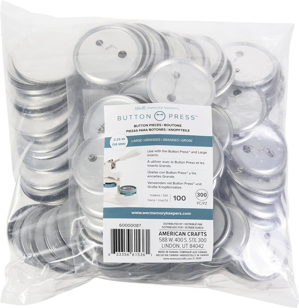 We R Memory Keepers, Button Press Refill-Large, 100 Pack, 2.25 inch, 58 mm Large Homemade Buttons, Create Custom Buttons for School Name Tags, Work Holidays, or Church Kid Activities