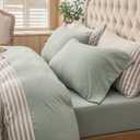 PURE ERA Jersey Knit 4pc Bed Sheet Set 100% T-Shirt Cotton Super Soft Comfy Breathable Fits Mattress Up to 20" Extra Deep Pocket (Solid Sage Green, King)