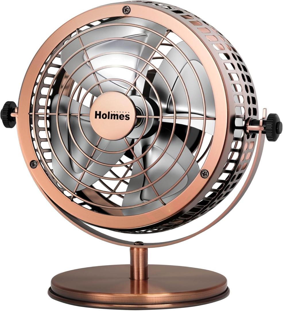HOLMES 6" Heritage Table Fan, 2 Speeds, 4 Blades, Adjustable 145 Head Tilt, Metal Construction, Ideal for Home, Bedrooms, Dorm Rooms or Office, Brushed Copper