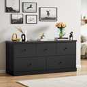 JUMMICO Dresser for Bedroom, Wide Chest of Drawers with 5 Wood Dresser Drawers, TV Stand, Modern Design for Bedroom, Living Room, Hallway, and Entryway (Black)