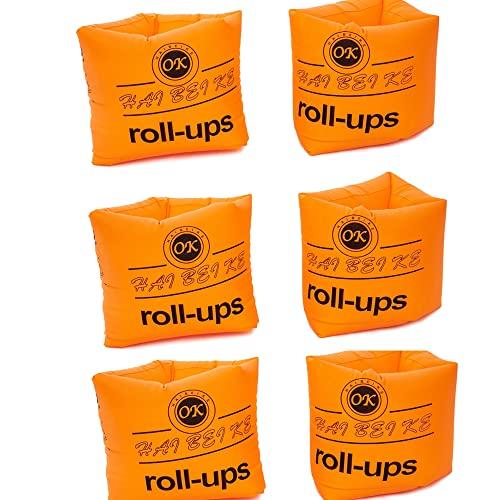 HOMEGOAL 3 Pairs Floaties Inflatable Swim Arm Bands Floatation Sleeves Swimming Rings Floats Tube Armlets for Kids and Adult (Orange)