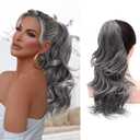 NAYOO Claw Clip Ponytail Extension Grey 18" Long Wavy Ponytail Clip in Hair Extensions for Women Curly Natural Layered Pony Tails for Short Thin Hair Synthetic Hairpiece(Salt and Pepper)