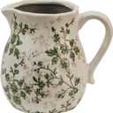 Beige and Green Ceramic Vase, Farmhouse Pitcher Vase with Handle, Retro Ice Glazed Crack Flower Vases for Home Decor, Living Room, Bookshelf, Centerpiece Table (Small)
