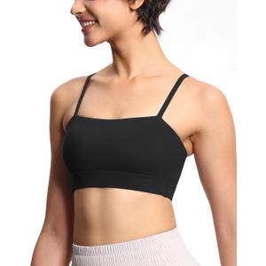 THE GYM PEOPLE Women's Adjustable Spaghetti Strap Sports Bras Wirefree Workout Tops with Removable Padded (Large, Black)