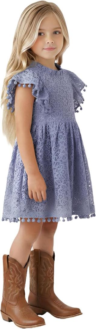 2Bunnies Girl Baby Toddler Vintage Lace Pom Pom Flutter Sleeve Easter Birthday Outfit Dress (2T)