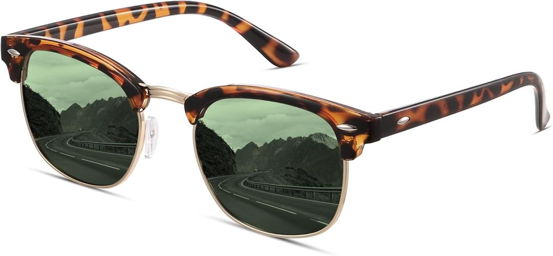 livho Rimless Trendy Polarized Sunglasses Men Women, Retro Sun Glasses for Men Women 2024, Semi Rimless UV Protection Shades (Amber Leopard/Green)