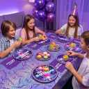 Kpop Birthday Party Decorations Set, Includes 10 x 9" Dinner Plates, 10 x 7" Dessert Plates, 20 Napkins, and 1 Tablecloth (52"x86") - Music Theme Party Supplies for Fans