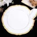 Hioasis 60pcs Gold Plastic Plates - White and Gold Disposable Dinnerware with Gold Rim, Heavy-duty, 10 inch, Dinner Plates for Party & Wedding & Mothers Day