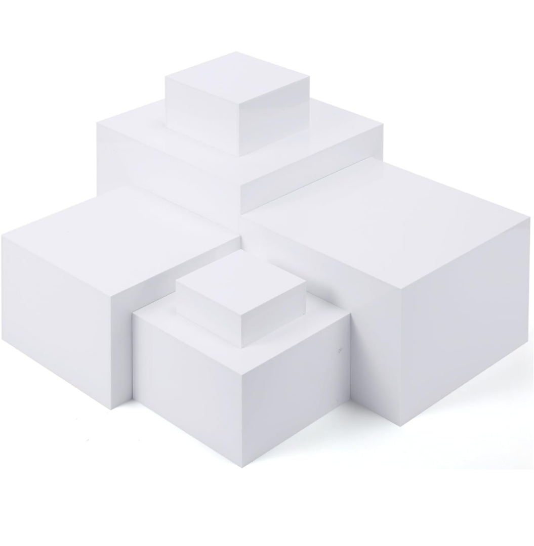 Geelin 6 Pack Acrylic Risers for Display Acrylic Cube Boxes Risers Display Stands with Hollow Bottoms Decorative Stand for Jewelry Candy Table Decor 6 Sizes(White,3 to 8 Inch,Square)