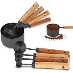Measuring Cups and Spoons Set with Fragrant Wood Handles, 8 Piece Measuring Spoons and Measuring Cups Set,Precision Measuring Cup Set for the Kitchen Enthusiast(Black)