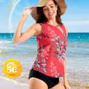 SANTINY Sleeveless Rash Guard for Women UPF 50+ Modest Swimsuit Quick Dry High Neck Bathing Suit Swim Top Swim Tank (Red, XL)