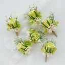4 x MAFELOE Boutonniere Corsage Set, Artificial Flowers Accessories for Wedding Prom Party Homecoming Celebration Suit Decorations-2 Pieces Green+Creamy White