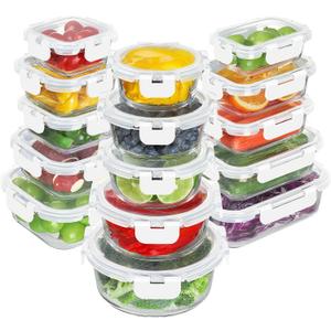 BAYZZ 30 Piece Glass Food Storage Containers Set, Glass Meal Prep Containers with Lids, Airtight Lunch Box, BPA-Free, Microwave, Freezer & Dishwasher Safe,White