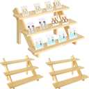 Acrux7 2 Pack 3 Tier Wooden Display Stand, Wooden Earring Display Wood Cupcake Stands, Detachable Wood Tiered Jewelry Card Display Stand with Groove for Jewelry Cupcake Vendors Retail Party Home