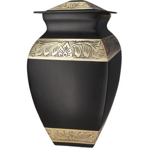 Urn for Ashes Adult Male & Female, Cremation Urns for Human Ashes Adult Man & Women, Funeral Cremation Urns for Burial, Decorative Square Urns for Men, Black and Gold Urns - Large