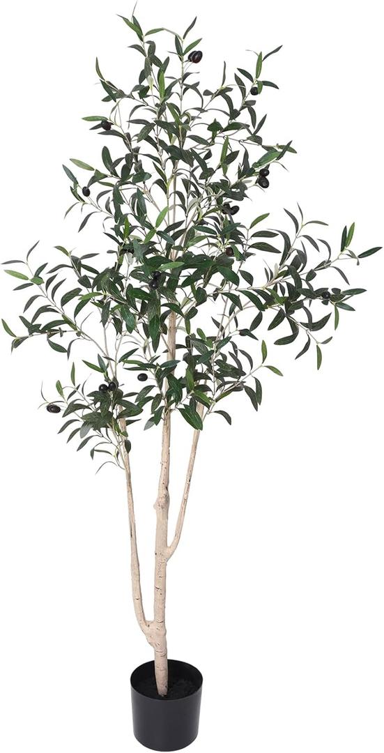 Artificial Olive Tree, 5FT Tall Faux Silk Plant Artificial Tree in Potted Oliver Branch Leaves and Fruits for Modern Home Decor Indoor