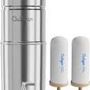Culligan MaxClear 3 Gallon Gravity Water Filter System, Polished Stainless-Steel Countertop Water Filter NSF/ANSI Certified to Reduce Microplastics, Lead & Total PFAS, with 2 Ceramic Filters