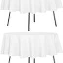 sancua 2 Pack Round Tablecloth 60 Inch White (Fits 20-48 Inch Tables), Stain and Wrinkle Resistant Table Cloth - Washable Polyester Table Cover for Dining Tables, Buffet Parties and Camping
