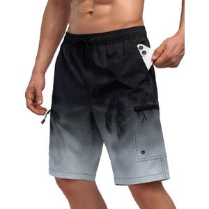 Mens Swim Trunks with Compression Liner Zipper Cargo Pockets Bathing Suit 9 Inch Quick-Dry Swimming Shorts (Black, L)