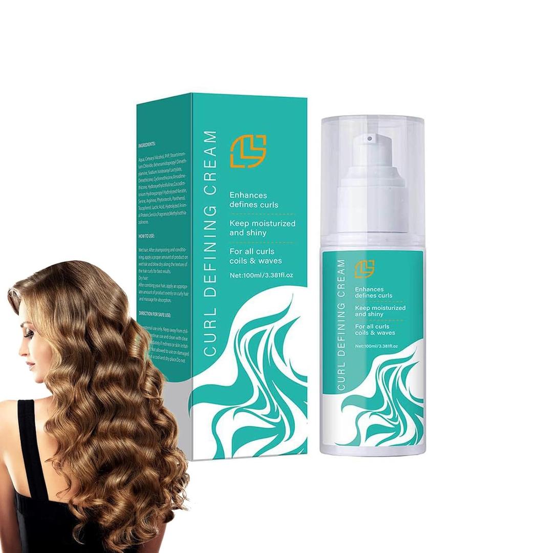 Curl Defining Cream for Curly Hair - Quick Styling Cream Naturally Volumizing with Shea Butter & Argan Oil, Vegan Styler for Enhanced Bounce and Shine 3.3oz