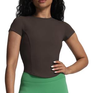 Aoxjox Women's Short Sleeve T-Shirts GEO Baby Tee Workout Gym Yoga Crop Top (Medium, Mulch)