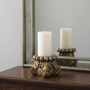 SOFE Ornate Gold Decorative Pillar Stand, Vintage Column Pedestal Stand, 5 Inch Tall Plant Pot Stand Small, Centerpiece Candle Base, Beaded Rim