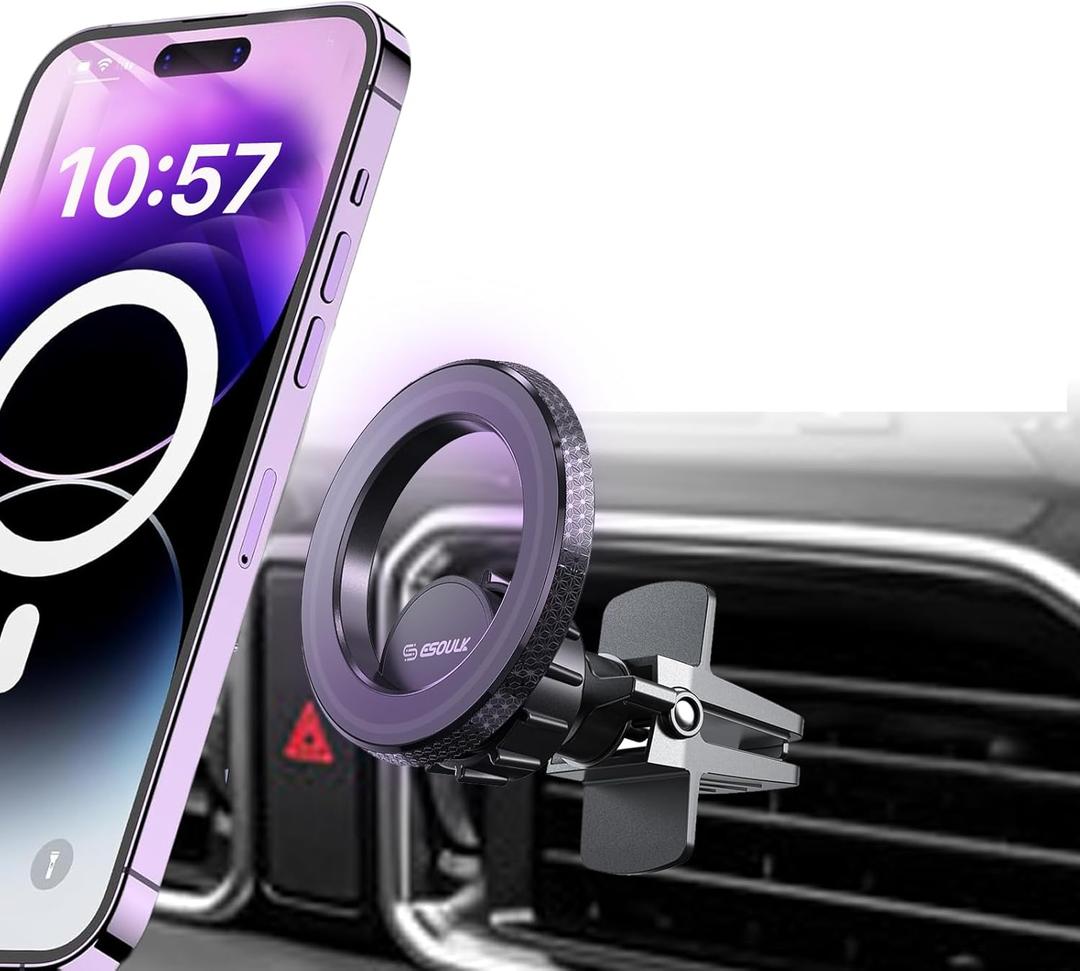Esoulk Magnetic Ring Air Vent Car Phone Holder 360 Rotating Magnetic Car Mount with Strong Magnet, Secure Grip, Removable Universal Compatible Fits iPhone Air 17 16 15 14 13 12 11 Pro Max