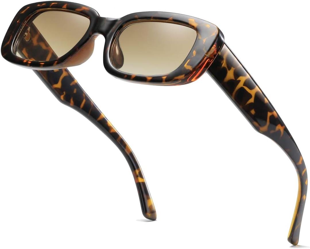 Vintage Rectangle Sunglasses for Women Men 90s Fashion Narrow Square Frame Eyewear UV400 Protection (Tortoise)