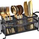 Kitchen Utensil Holder, Silverware Organizer Holder, Compact Metal Organizer for Flatware, Spoons, Forks, and Knives - 3 Separate Compartments Perfect for Kitchen Countertop- Black