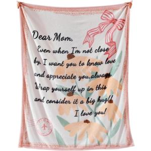 Geniospin Throw Blanket for Mom Birthday Gifts from Daughter Son, Dear Mom Blanket for Women's Day, Super Soft Flannel Throw Blanket for Couch Bed Sofa, Warm and Cozy