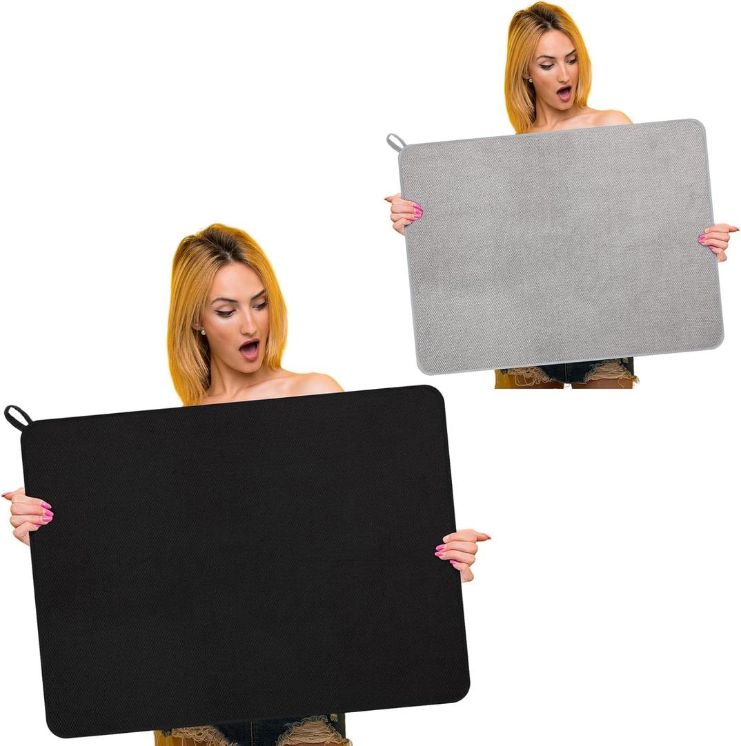 Hushee 2 Pack Extra Large Dish Drying Mat 30 x 24 XL Microfiber Absorbent Dish Pads Large Size Dishes Drainer Mats for Countertop, Sink, Refrigerator or Dryer, 30 x 24 inch