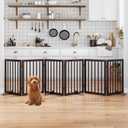 Mino Kesper Dog Gates for the House Doorways Extra Wide 110 Inches Wood Freestanding Pet Gates for Dogs Indoor Fence with Support Stands, 6 Panel - 110 inches Wide, Espresso