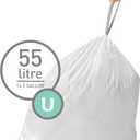 simplehuman Code U Custom Fit Drawstring Trash Bags in Dispenser Packs, 20 Count, 55 Liter / 14.5 Gallon, White