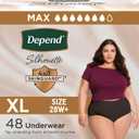 Depend Silhouette Adult Diapers, Incontinence & Postpartum Bladder Leak Underwear for Women, Maximum Absorbency, Extra Large, Black, 48 Count (2 Packs of 24)