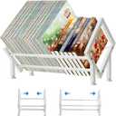 ENCIMART Tabletop Bookshelf Organizer, Adjustable Desk Shelf for Top of Desk in Living Room, Home, Office, Stainless Steel Tilting Bookcase Desktop Storage Book Rack for Magazine/CDs/Books Display (White-1)