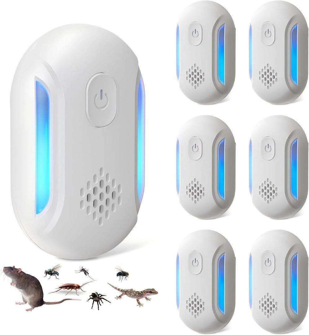 2026 Upgraded 2-Mode Ultrasonic Pest Repeller, 6-Pack Pest Repellent Ultrasonic Plug in for Mice, Roaches, Geckos and Spiders, Indoor Ultrasonic Rodent Repeller, White